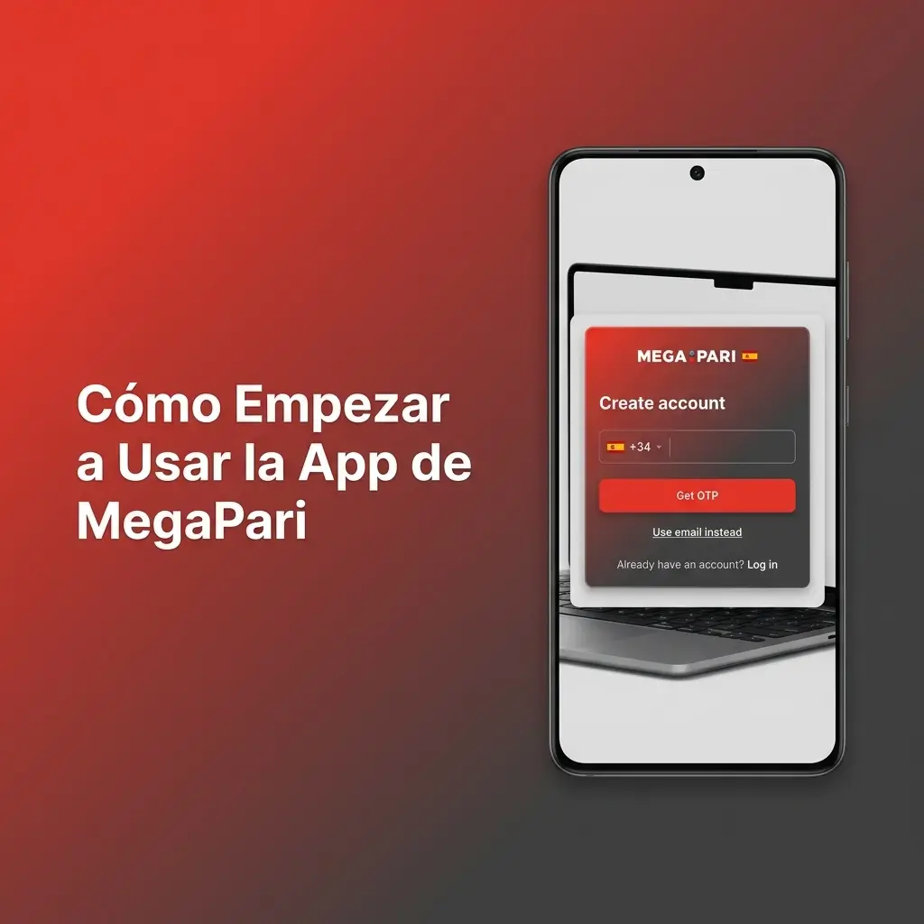 Pantalla de inicio de la app MegaPari con opciones de registro, inicio de sesión y acceso a apuestas deportivas y casino