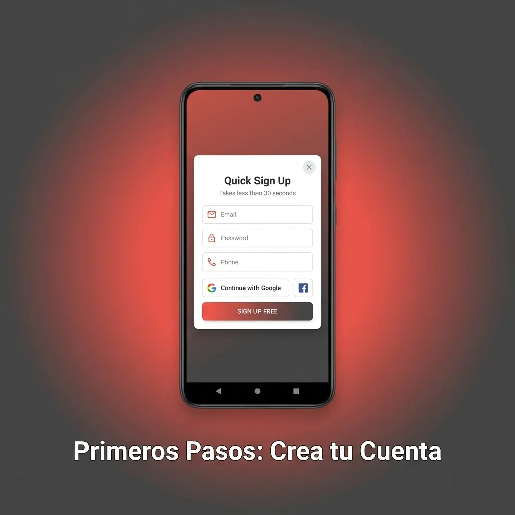 Pantalla de registro de cuenta MegaPari en app móvil para jugadores en España con formulario de inicio